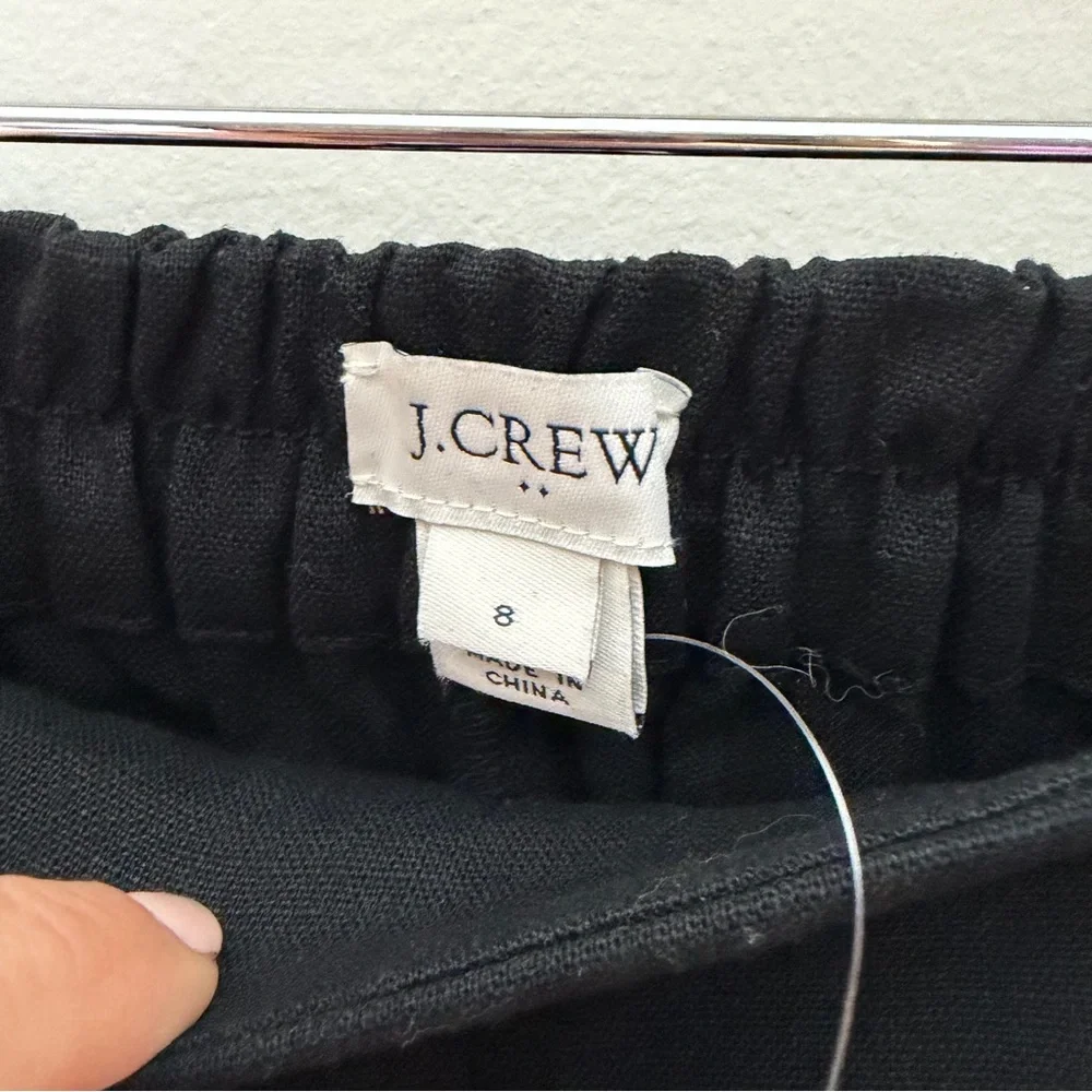 NEW J. Crew Linen Blend Black Pom Pom Trimmed Pants Size 8